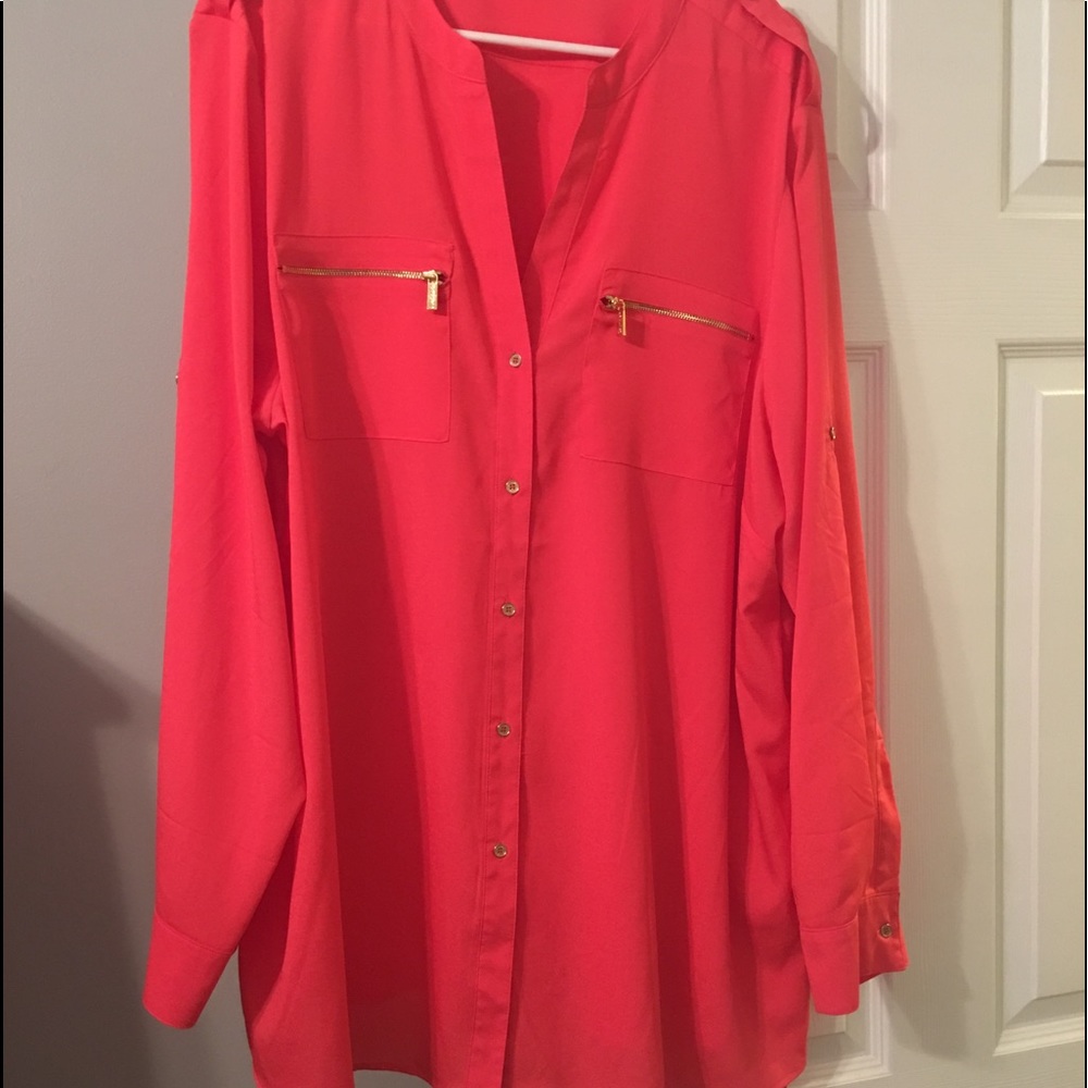 Soft Orange Calvin Klein LS blouse